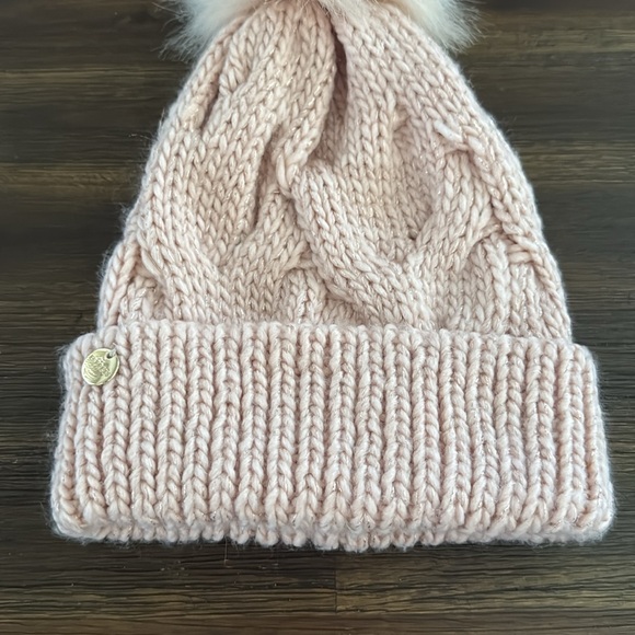 Express Pale Pink Knit Winter Beanie with Pom Pom - Picture 4 of 10